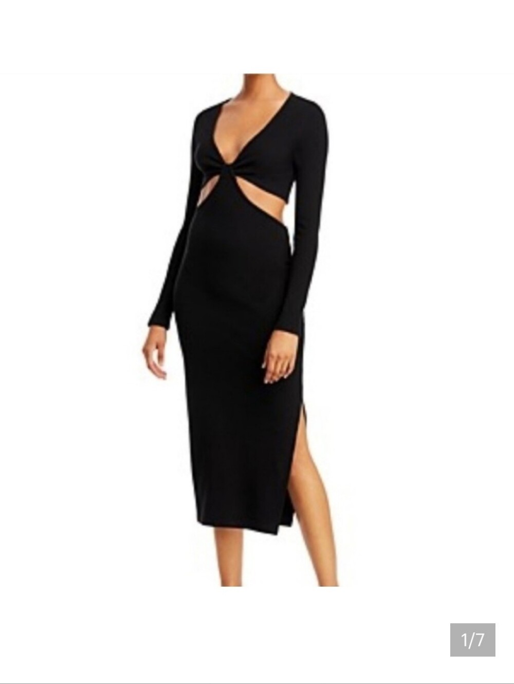 Fore Black Ribbed Cut-Out Midi Dress with Side Slit